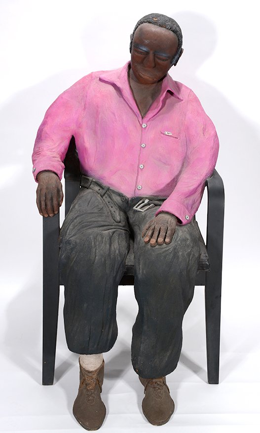 Archie Byron. Man Asleep In Chair.: Archie Byron. Man Asleep In Chair.Signed. Not dated. Sawdust and paint construction on chair. Excellent condition. 45”h x 15” x 11”. Est. $2,000-3,000. Buyer is responsible for shipping.