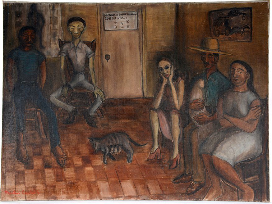 Martin Cantine. Spanish Harlem Waiting Room.: Martin Cantine. Spanish Harlem Waiting Room. c. 1940’s. Signed. Oil on canvas. 40” w x 30”h. Est. $1,000-1,500. Ship: $75
