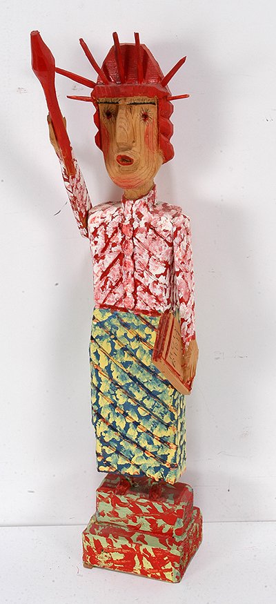 Carl McKenzie. Statue Of Liberty.: Carl McKenzie. Statue Of Liberty.1988. Signed and dated. Carved and painted wood. Excellent condition. 20”h. Est. $300-500. Ship: $65