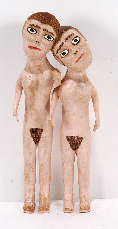 Sulton Rogers. Conjoined Twins.: Sulton Rogers. Conjoined Twins.Not signed. Carved and painted wood. Excellent condition. 11.5”h. Est. $400-800. Ship: $45