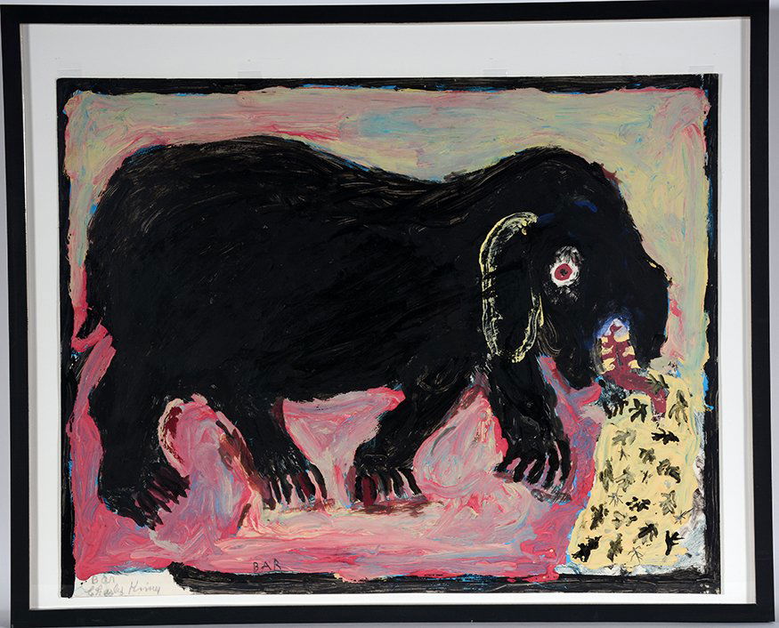 Charlie Kinney. Bar (sic).: Charlie Kinney. Bar (sic).Signed and titled. Not dated. Paint on poster. Excellent condition. Image is 28”w x 22”h. Frame is 32” w x 26”h. Provenance: The private collection of Leslie Muth. Es