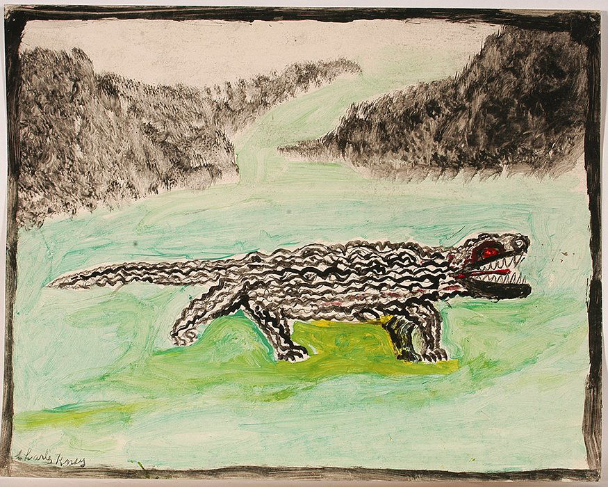 Charlie Kinney. Alligator.: Charlie Kinney. Alligator.Paint on poster. Great condition. 28”w x 22”h. Est. $200-400. Ship: $65
