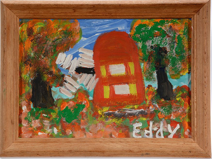 Eddy Mumma. Windmill.: Eddy Mumma. Windmill.Signed lower right. Not dated. Oil pastel on canvas board. Image is 14” w x 10”h. Frame is 16” w x 12”h. Est. $1,000-1,300. Ship: $35