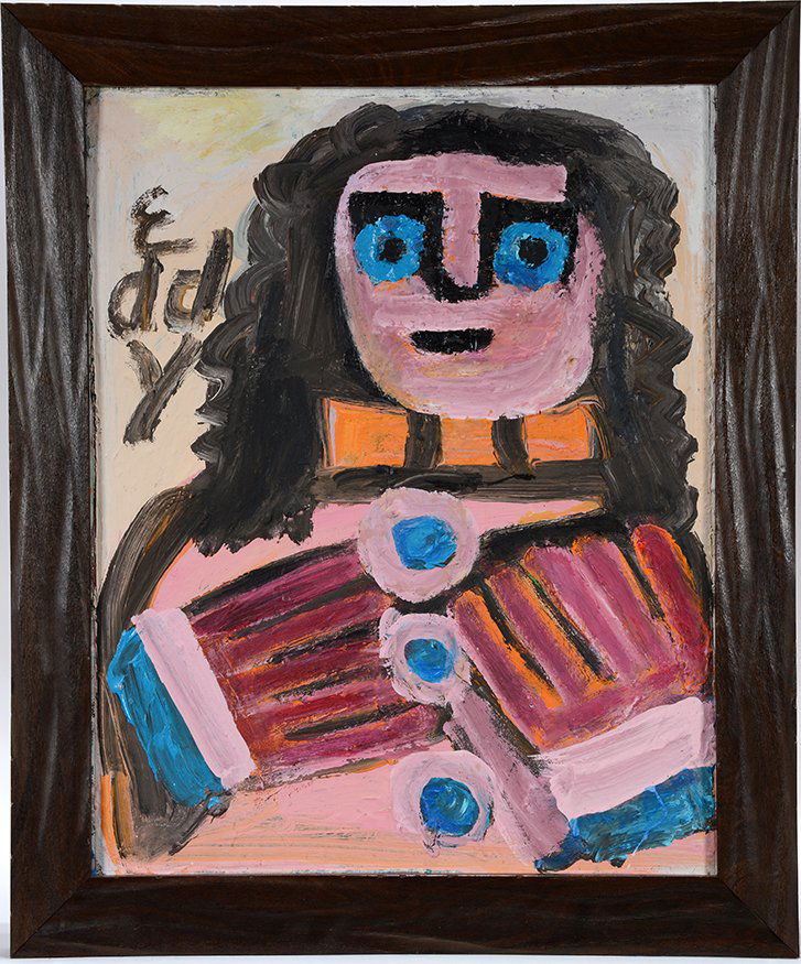 Eddy Mumma. Blue Eyes.: Eddy Mumma. Blue Eyes.Signed. Not dated. Heavy oil on masonite. Excellent condition Size with frame is 19” w x 22”h. Est. $800-1,200. Ship: $55