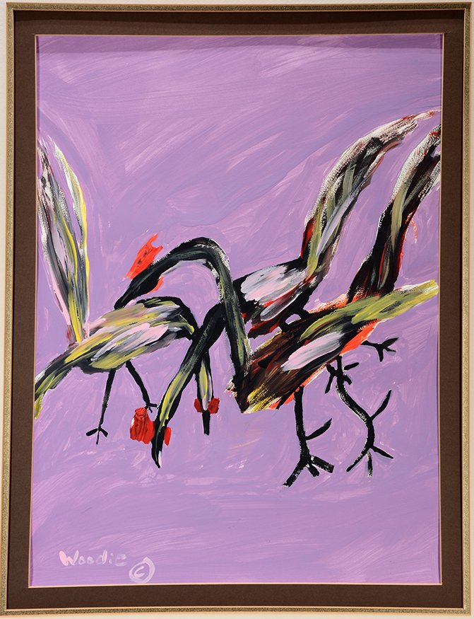 Woodie Long. Wild Chickens.: Woodie Long. Wild Chickens.Signed. Not dated. Paint on poster. Excellent condition. 18” w x 23”h. Est. $800-1,200. Ship: $55