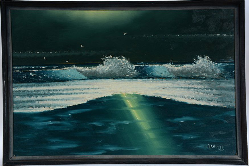 W. Daniels. Moons Reflection On Crashing Waves. (1 of 2)
