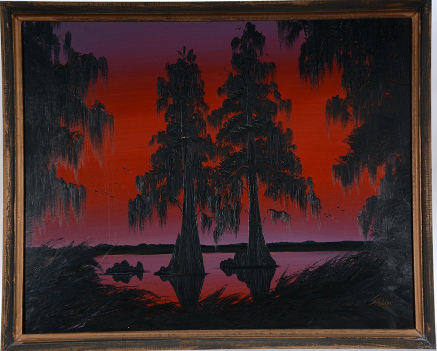 James Gibson. Two Cypress Trees With Red Sky. (1 of 2)