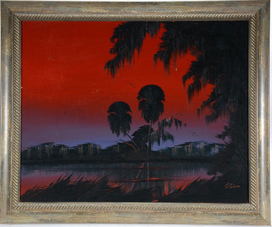 James Gibson. Two Palm Trees With Red Sky. (1 of 2)