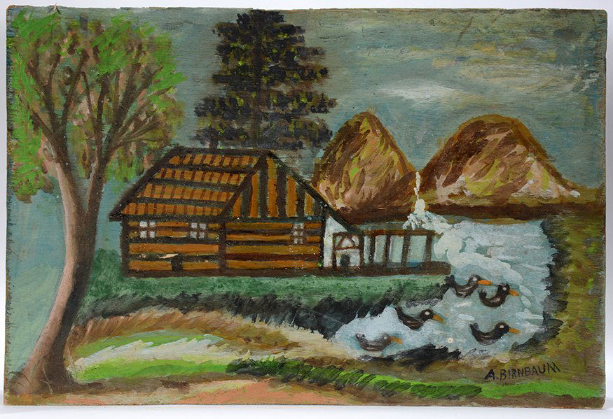 Aaron Birnbaum. Log Cabin With Ducks On Lake. (1 of 1)