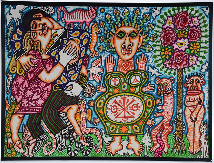 Rex Clawson. Modern Adam and Eve.: Rex Clawson. Modern Adam and Eve. c. 2000’s. Not signed. Marker on paper. Excellent condition. 24” w x 18”h. Est. $400-600. Ship: $45