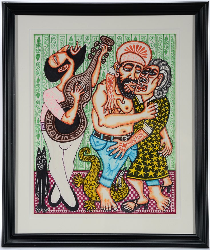 Rex Clawson. Magic Flute: Rex Clawson. Magic Flute. Not signed. Marker on paper. Slight fading of red, otherwise good condition. Size with frame is 13” x 15”. Est. $200-300. Ship: $35