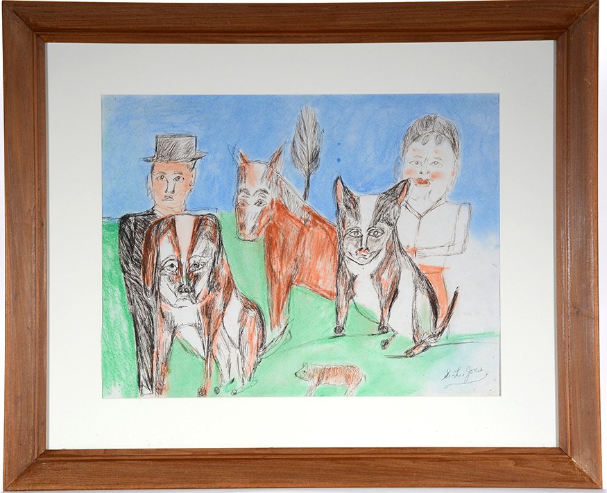 S.L. Jones. Couple With Dogs, Horse And Pig. (1 of 1)