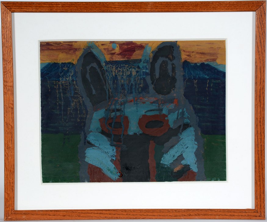 Mississippi Prison Artist. Dog.: Mississippi Prison Artist. Dog. c. 1980’s. Paint on cardboard. Great condition. Size with frame is 19” x 16”. Est. $100-200. Ship: $35