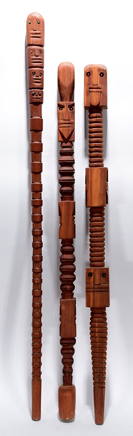 Three Carved Tribal Face Canes. (1 of 2)