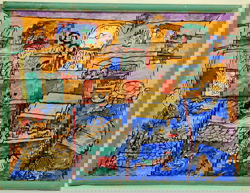 Robert Smith Sunburst Gallery: dated 1988. Paint on board. 25.5" w x 19.5" h. Provenance: Chuck and Jan Rosenak. Ship: $20 Est. $300-500