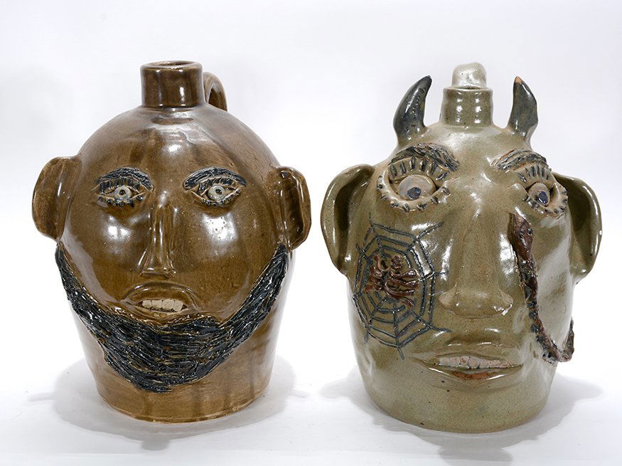Jerry Brown. Devil & Bearded Man Face Jugs. (1 of 2)