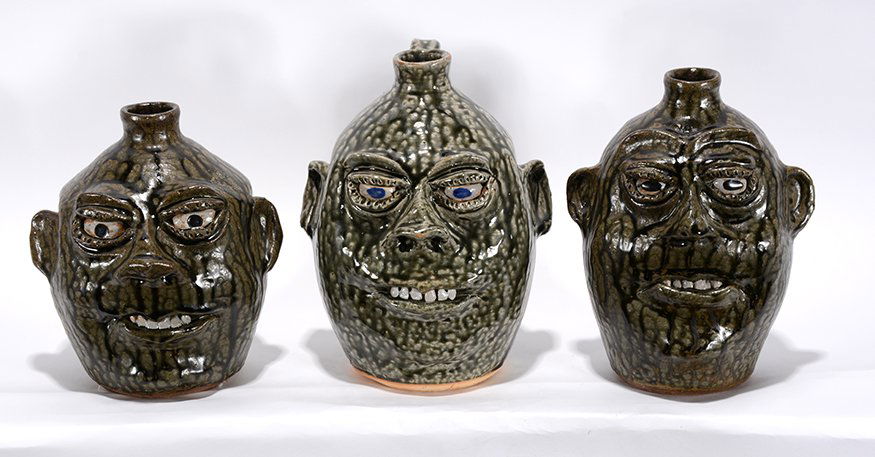 Cleater & Billie Meaders. Three Traditional Face Jugs. (1 of 2)