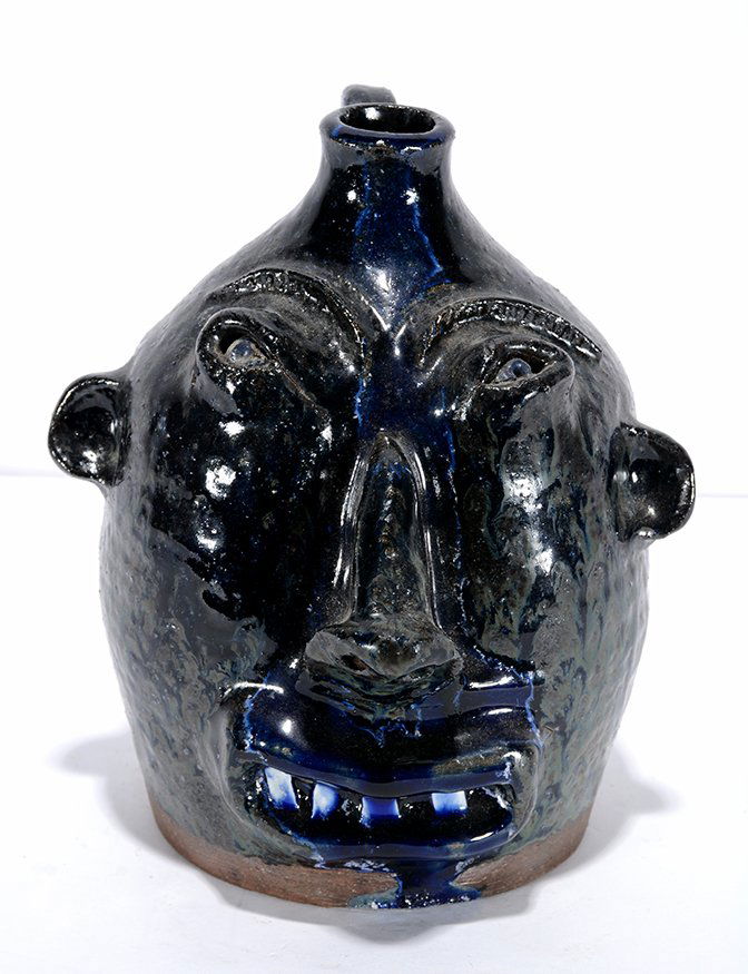 Billy Green Lyman. Rare Blue & Green Glazed Face Jug. (1 of 3)