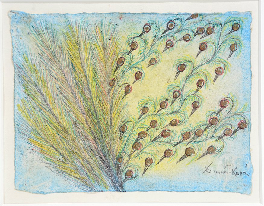 Anna Zemankova. Untitled (Seeding Into the Wind).: Anna Zemankova 1908-1986 (MORAVIA). Untitled (Seeding Into the Wind). c. 1970. Signed. Pastel on paper. Excellent condition. Image is 6”w x 4.5”h. Frame is 15” w x 13”h. Provenance: Cavin-Morr