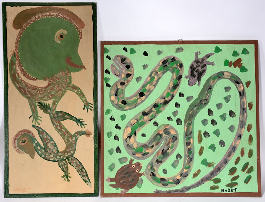 Mose Tolliver. Pair of Snake And Bird Paintings. (1 of 1)