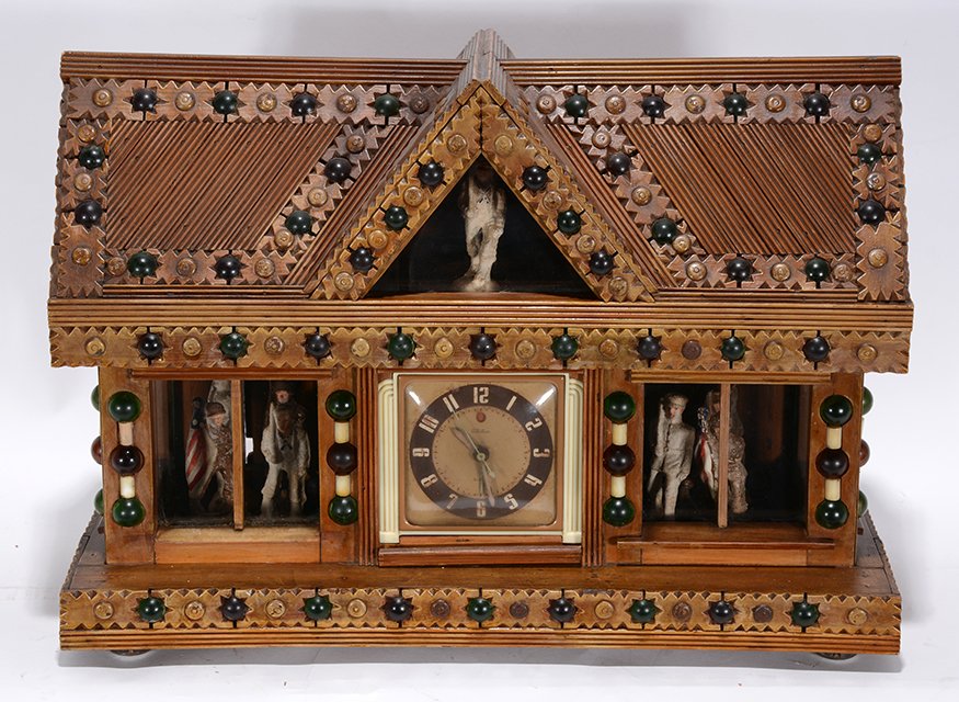 Adelad Langevan. Painted Tramp Art Clock Case. (1 of 3)