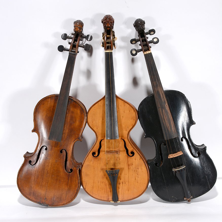 Three Animal Head Fiddles. (1 of 2)