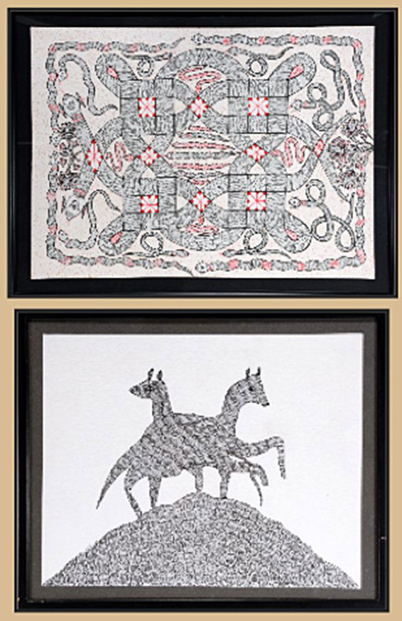 Artwork from India. Black & Red Snakes & Animals. (1 of 4)