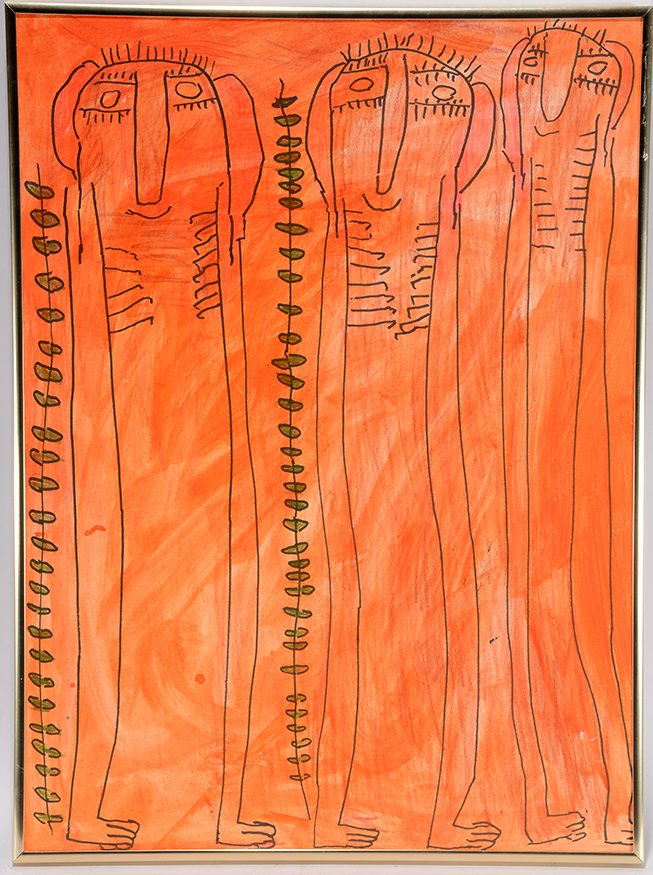 Unknown Artist.  Three Men On Orange. (1 of 1)