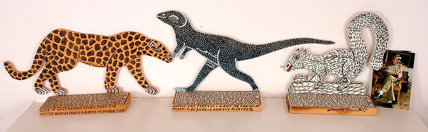 Howard Finster.  Dinosaur, Cheetah and Squirrel. (1 of 1)