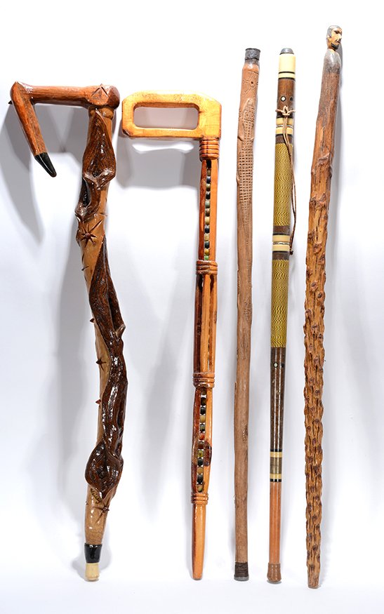 Five Natural Wood Canes. (1 of 2)