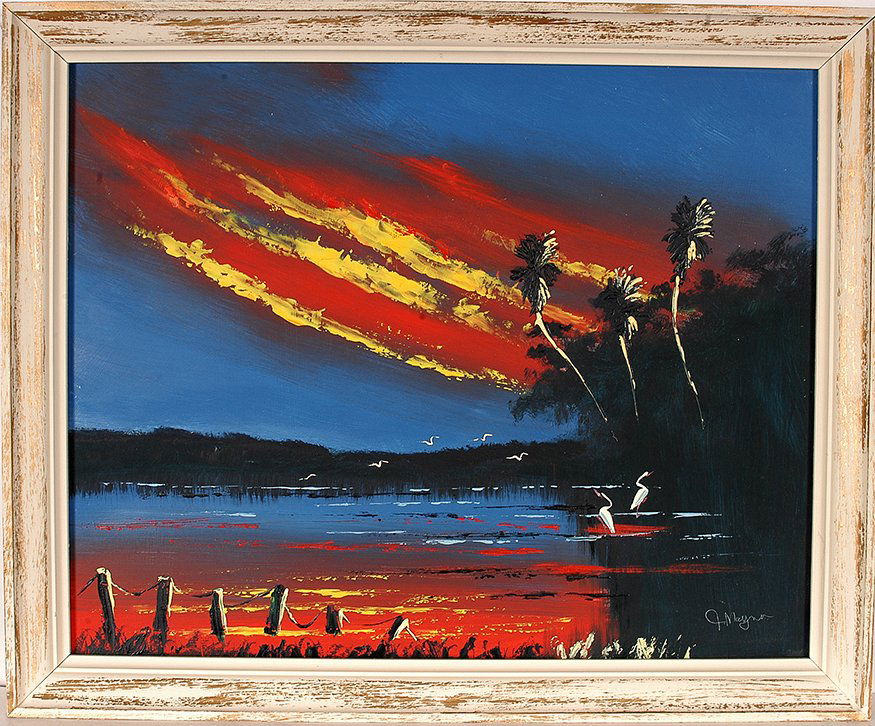 John Maynor - Highwaymen. Red & Yellow Sunset w Cranes. (1 of 1)