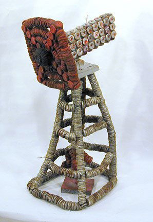 Clarenence Woolsey Bottlecap Windmill: Clarence Woolsey Windmill Bottlecap Sculpture. 29" h. Exhibited at "Recycled, Re-seen. Art from the Global Scrap Heap" Museum of International Folk Art, NM, 1996. Est. $800-1,200 Ship: $45