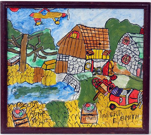 Robert Smith Country Landscape: Robert Smith Country Landscape. Paint and marker on board. 19.5" w x 17.5" Est. $200-400 Ship: $30