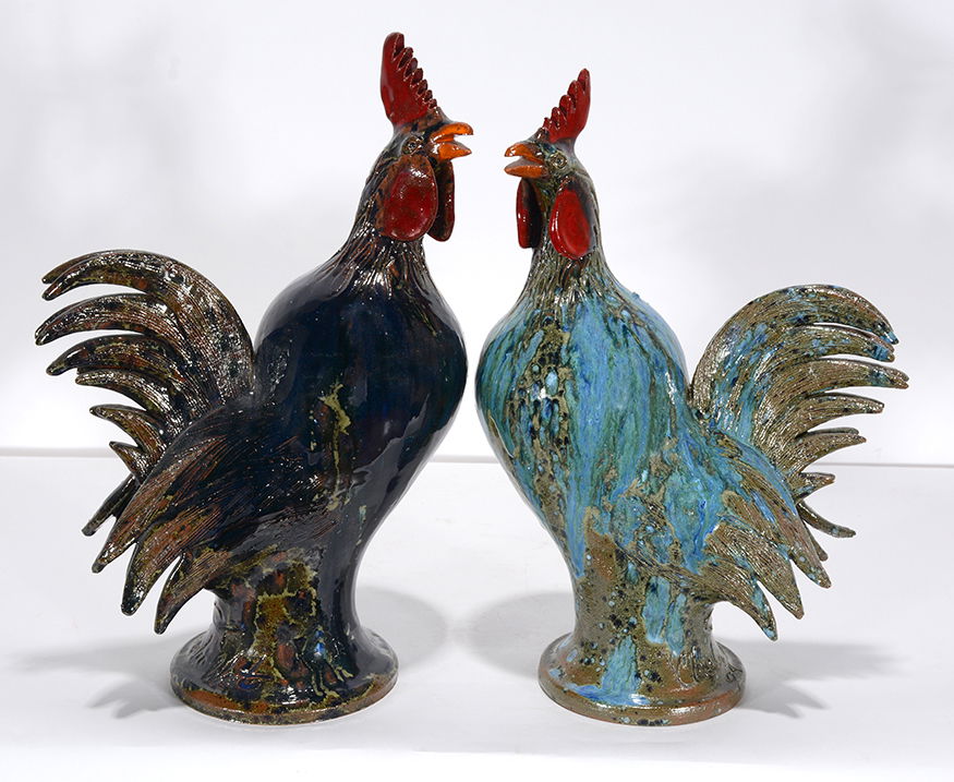 Charlie West. Pair Of Colorful Rooster. (1 of 2)