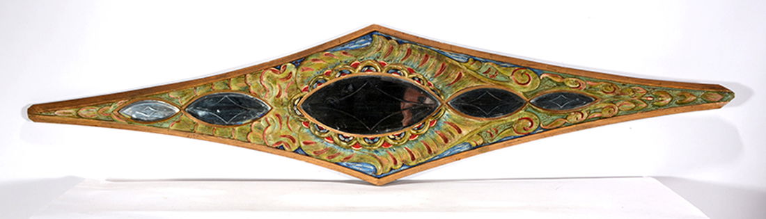 Anonymous Circus Merry-Go-Round Mirror.: Anonymous Circus Merry-Go-Round Mirror. Carved and painted wood with mirrors. Great condition. 65” w x 15”h. Est. $300-600. Ship: $100