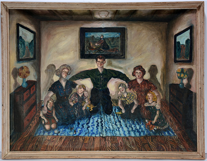 Elmo Howard. Praying Family.: Elmo Howard. Praying Family. Signed. Not dated. Oil on heavy canvas. Excellent condition. Size with frame is 37” w x 28”h. A Slotin Auction Favorite! Est. $2,000-3,000. Ship: $85 Elmo Howard, grew