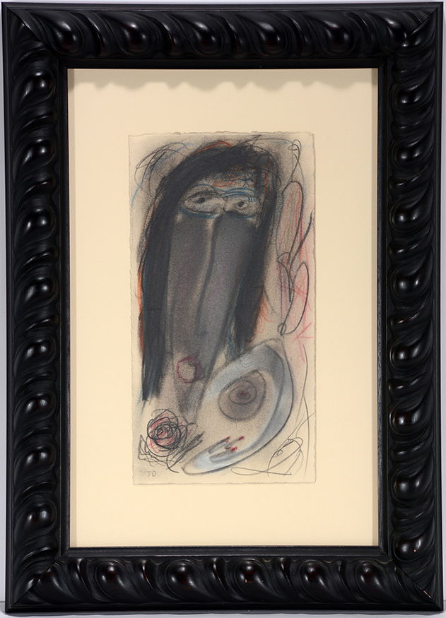Thornton Dial. Lady With A Rose.: Thornton Dial. Lady With A Rose. c. 1996. Graphite and crayon on artist paper. Excellent condition. Image is 7.5”w x 14.5”h. Frame is 18”w x 24”h. Est. $800-1,200. Ship: $55