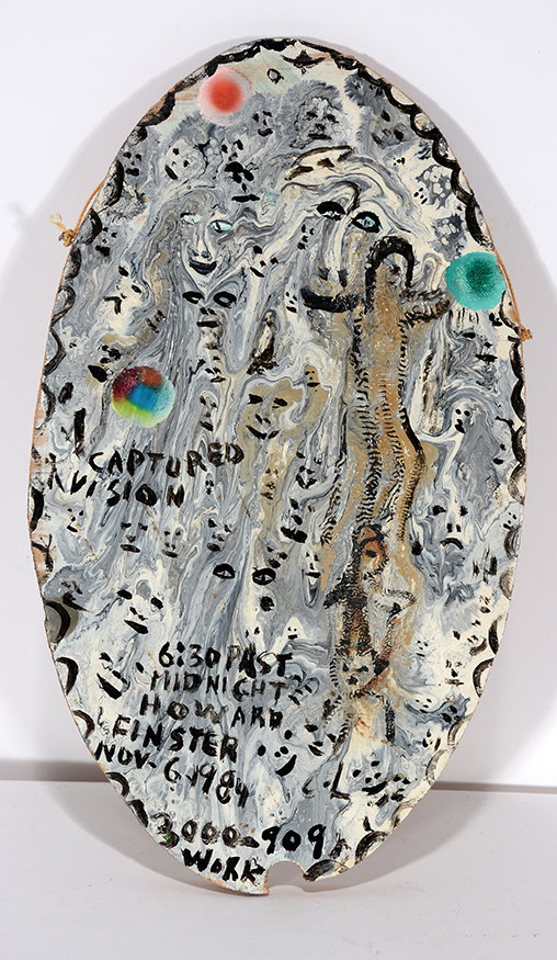 Howard Finster. Captured Vision.: Howard Finster. Captured Vision. 1984. #3,909. Signed, dated and numbered. Paint on scrap board. Excellent condition. 8”x 4.5”. Est. $800-1,200. Ship: $25