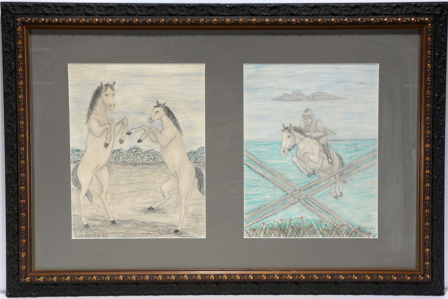 Lawrence Lebduska. Two Horse Drawings Framed Together. (1 of 1)