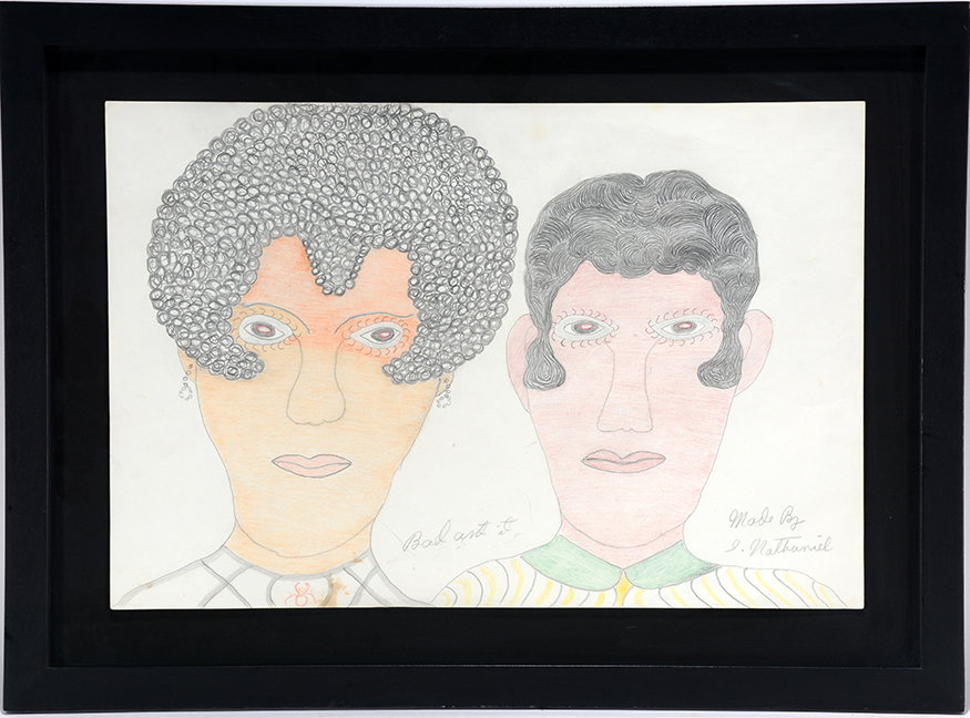 Inez Nathaniel Walker. Bad And It.: Inez Nathaniel Walker. Bad And It. Signed and titled. Graphite and colored pencil on paper. Minor blemish at lower left, otherwise great condition. Size with frame is 22” w x 17” h. Est. $400-600.