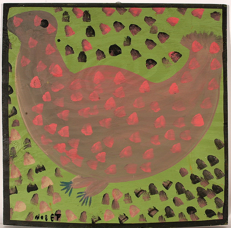 Mose Tolliver. Chicken.: Mose Tolliver. Chicken. Paint on board. Signed. Excellent condition. 24” x 24”. Est. $500-800. Ship: $45