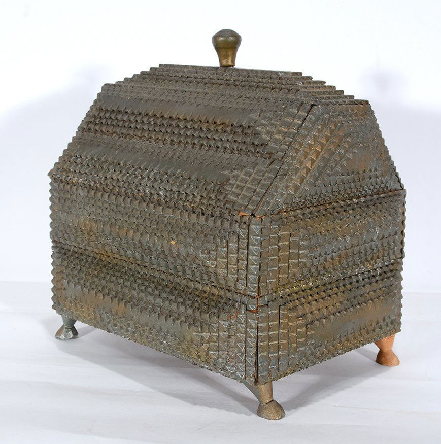 Tramp Art Box With Large Lid and Horse Hoof Feet. (1 of 3)