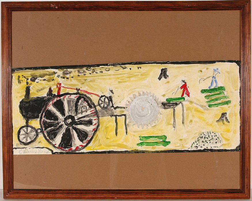 Charlie Kinney. Saw Mill.: Charlie Kinney. Saw Mill. Signed. Not dated. Poster paint on paper. Excellent condition. Image is 28” w x 11” h. Est. $200-300. Ship: $45