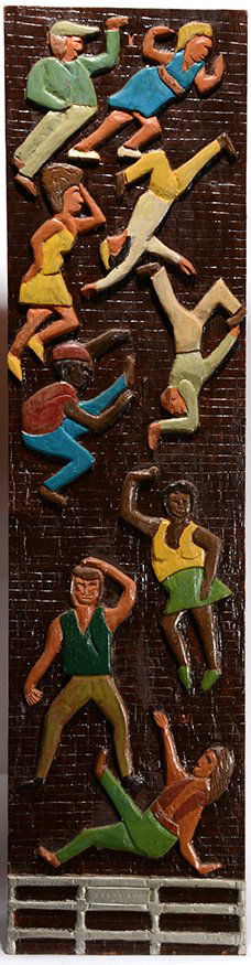 Albert Hoffman. Breaking.: Albert Hoffman. Breaking. Signed and titled. Carved and painted wood-relief board. Excellent condition. 11” w x 43”h. Est. $500-800. Ship: $65