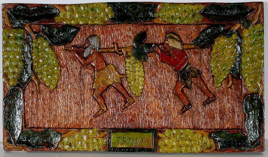 Albert Hoffman. Fruit.: Albert Hoffman. Fruit. Signed and titled. Carved and painted wood relief plaque. Excellent condition. 18” w x 12”h. Est. $400-600. Ship: $45