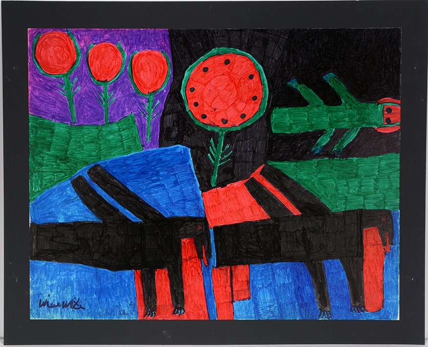 Willie White. Two Black Birds On Blue Field. (1 of 2)