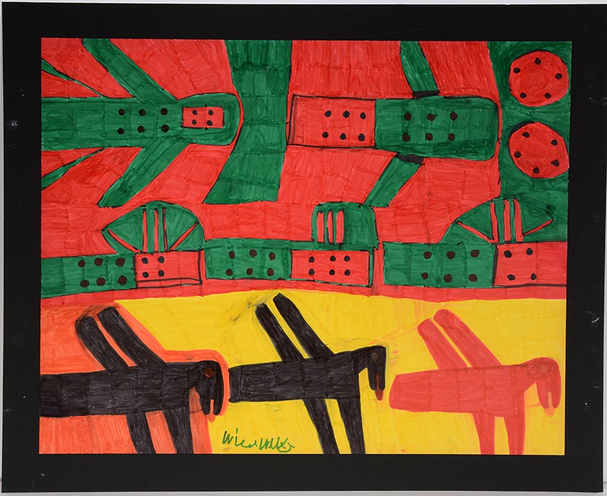 Willie White. Blackbirds On Yellow With Planes. (1 of 1)