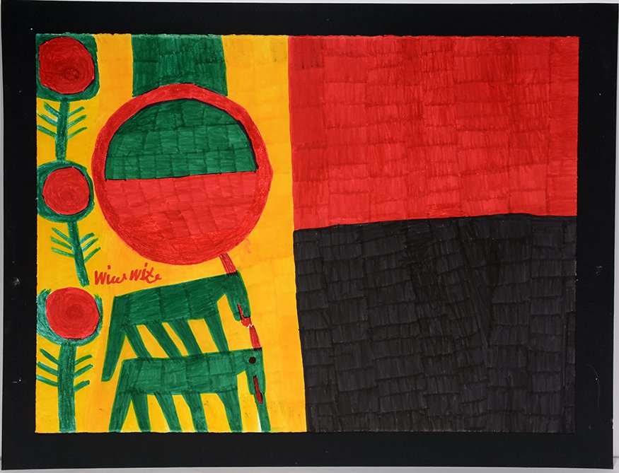 Willie White. Two Large Green Horses With Red Tulips. (1 of 1)