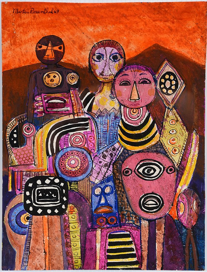 Martin Rosenthal. 3 Faces & Figures On Orange (1 of 2)