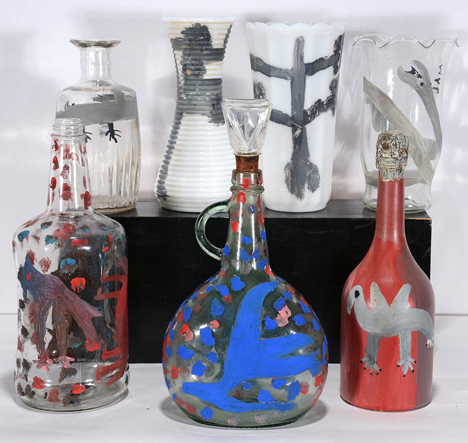 Mose Tolliver. Seven Painted Glass Bottles. (1 of 2)